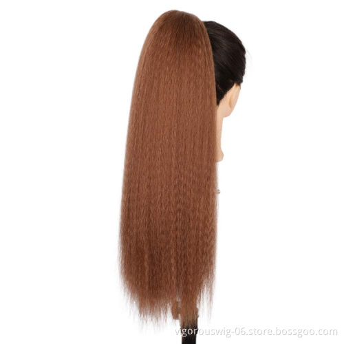 Vigorous High Quality Wholesale Long Magic Paste Brown Yaki Straight Cosplay Party Drawstring Synthetic Ponytail Hair Extension